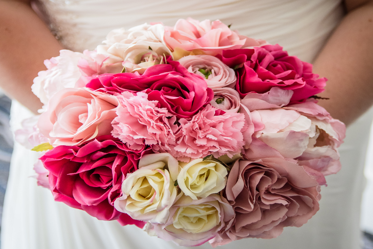 pink floral arrangement.